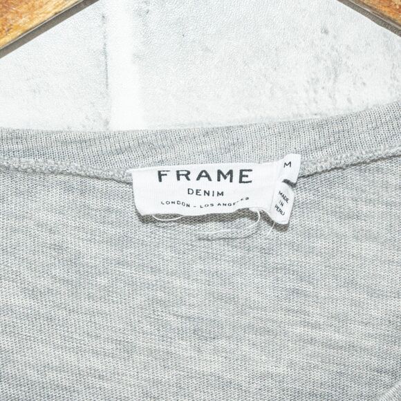 FRAME Denim Ruffle Shoulders Crew Blouse Heather Gray Size Medium - Picture 3 of 8